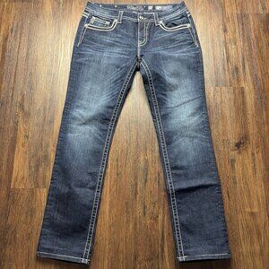 Miss Me Easy Skinny Jeans Rhinestone Embellished Distressed Dark Wash Size 31